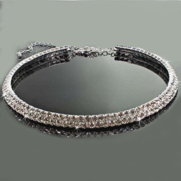 Elegant Swarovski Elements Choker Necklace double tiers Clear Crystal color - Picture 1 of 3